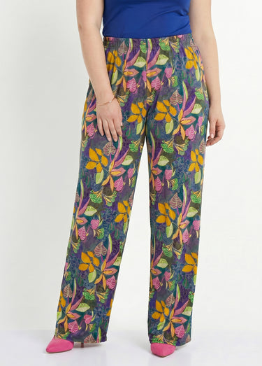Pantalon fluide taille élastiquée maille Rose/Jaune