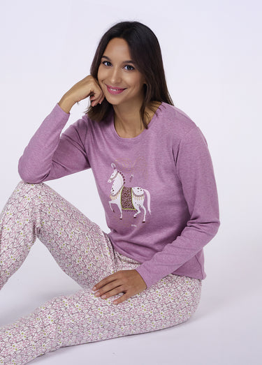 Pyjama long fantaisie thème chevaux Rose Chine