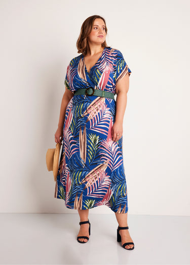 Robe longue évasée imprimé tropical Imp Bleu