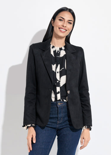 Veste col tailleur 1 bouton twill souple Noir