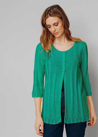 Cardigan boutonnée long ajouré Vert