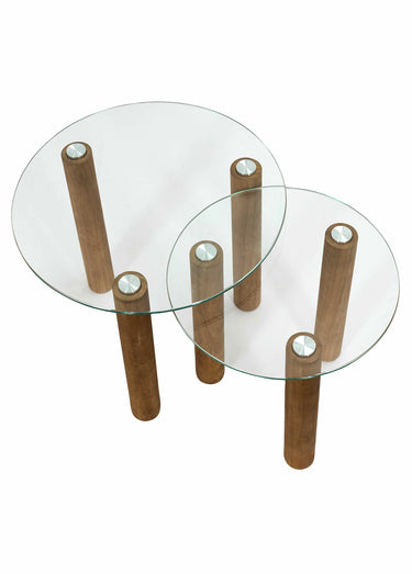 Tables gigognes plateau rond en verre Marron
