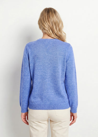Gilet doux uni col V boutonné court brodé Bleu