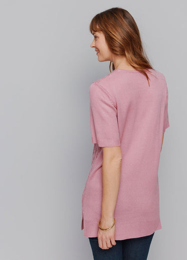 Pull-tunique long col V Rose
