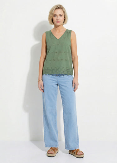 Top débardeur broderie anglaise coton Kaki