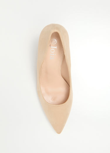 Escarpin talon haut large, finition daim Beige