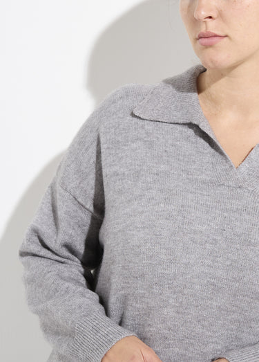 Pull en maille col polo, coupe confort Gris