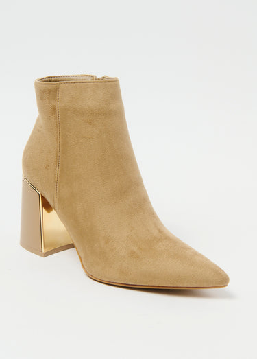 Boots velours talon bijou bout pointu Beige