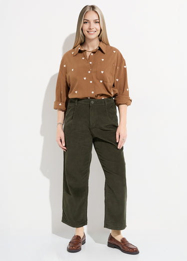 Pantalon large velours, spécial PETITE Kaki