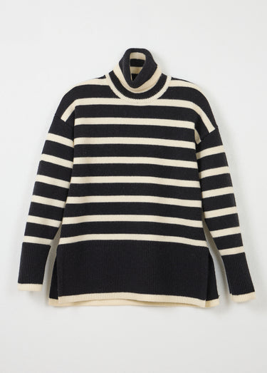 Pull col roulé manches longues descendues Raye Noir