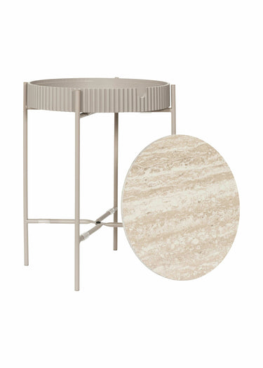 Table ronde effet pierre, avec rangement Blanc/Beige