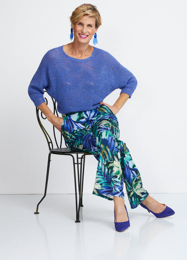Pull maille reliefée ajourée volume boîte Bleu