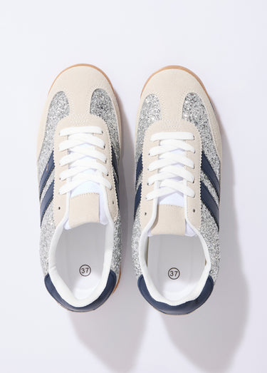 Sneakers inspiration rétro, à paillettes Argente
