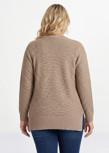 Pull-tunique jersey envers et torsades Taupe