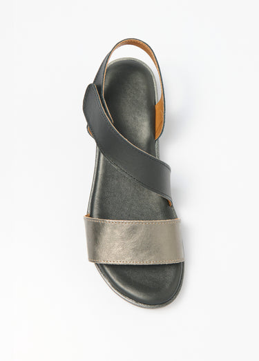 Sandales cuir grande largeur compensées scratchées Noir
