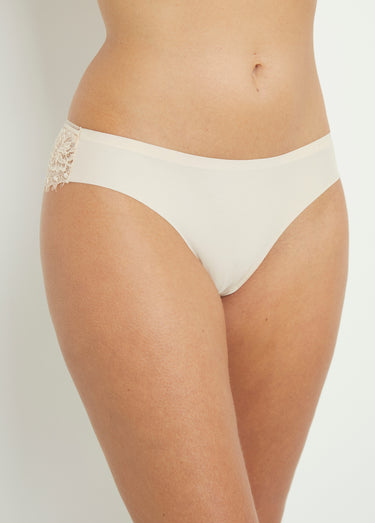 Tangas en microfibre avec dos dentelle Noir/Beige
