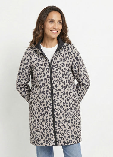 Coupe vent déperlant long motif léopard Noir/Leopard
