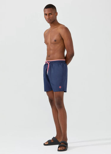 Short de bain uni, taille élastiquée Bleu Marine