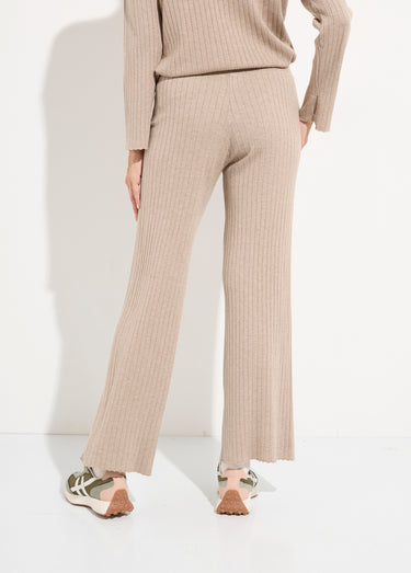Pantalon confort, maille cotes plates Beige