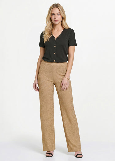 Pantalon large brillant doré ceinture élastiquée Dore