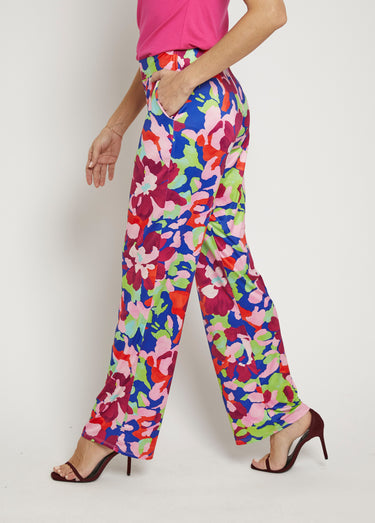 Pantalon fluide stretch, motif fleuri pop Rose imprimé