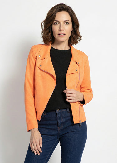 Veste zippée style motard en suédine Orange