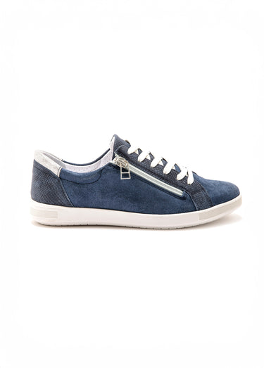 Baskets cuir lacets et zip, semelle confort Bleu