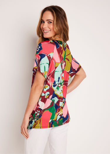 T-shirt long ample uni ou fleuri Rose/Vert