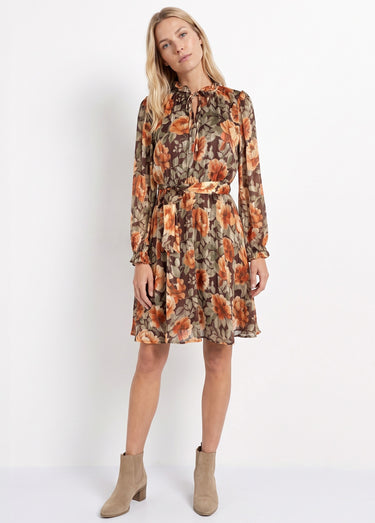 Robe courte en voile imprimé automnal Orange/Vert