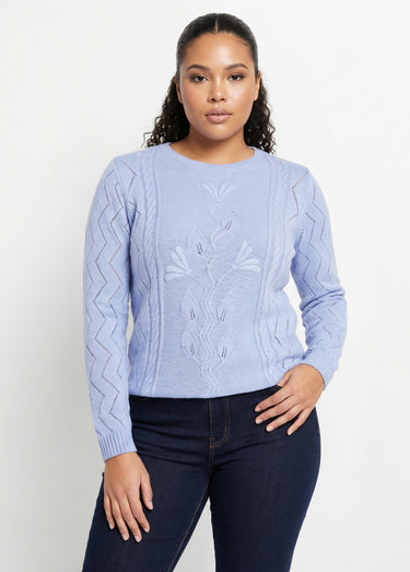 Pull court ajouré torsades Bleu
