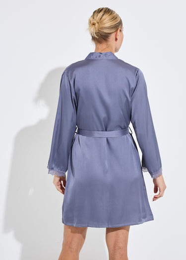Nuisette satin et dentelle + déshabillé Gris