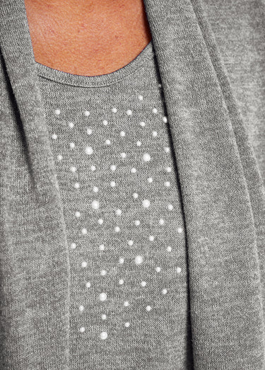 T-shirt tunique 2 en 1 strass manches longues Gris