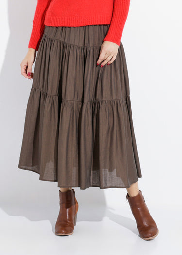 Jupe longue en voile à volants Kaki