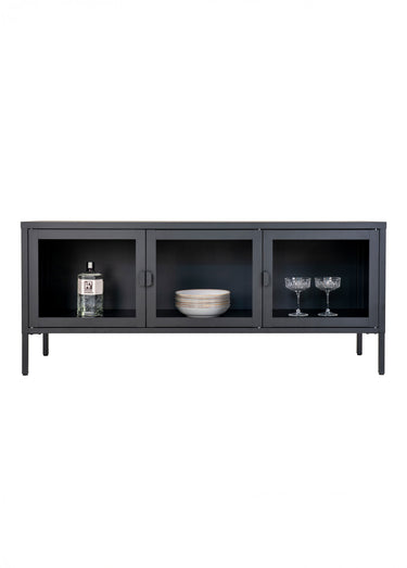 Meuble bas Banc TV acier et portes verre Noir