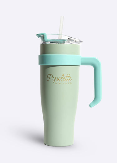 Mug à transporter 1,2L uni avec paille Bleu Pipelette