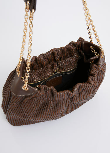 Sac à main bourse, effet tressé raphia Chocolat