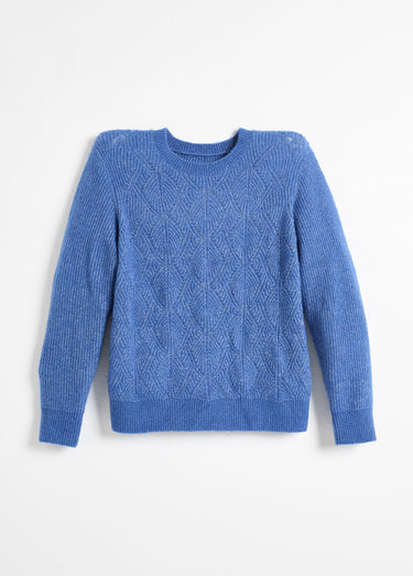 Pull doux maille ajourée fibres recyclées et laine Bleu