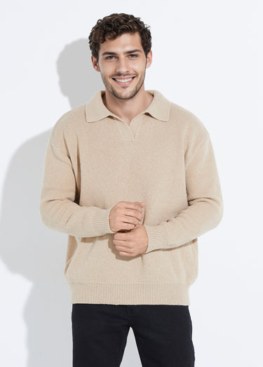 Pull en maille avec col polo Beige