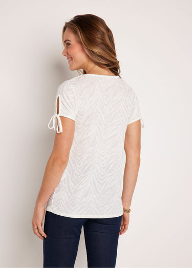 T-shirt long ample col V Ecru