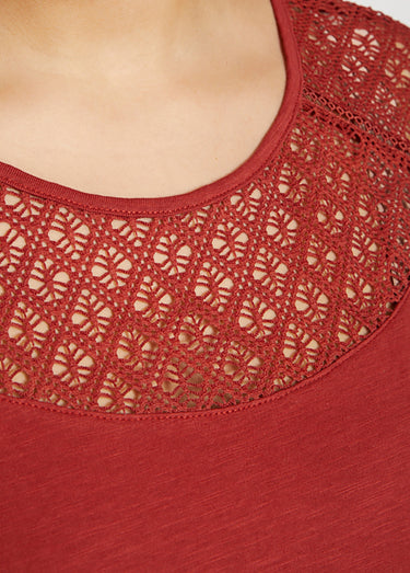 T-shirt coton et dentelle manches 3/4 Tomette