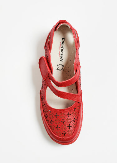 Ballerines cuir à scratch semelle confort Rouge