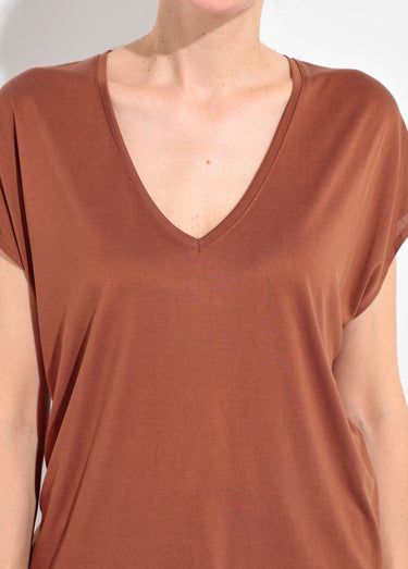 T-shirt fluide manches courtes porté loose Marron