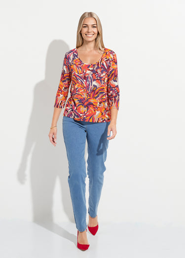 T-shirt col rond manches 3/4 imprimé Imprime Miel