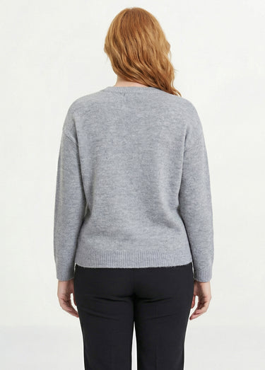 Pull doux col rond avec strass et sequins Gris