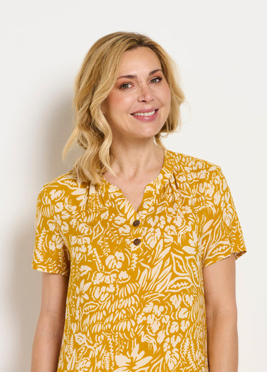 Tunique longue évasée fleurie ou unie Jaune/Ecru