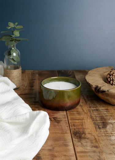 Bougie parfumée en céramique, diam 12cm Vert/Brume des bois