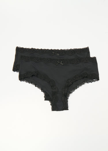 Shorties microfibre avec bords dentelle Noir Lot 2
