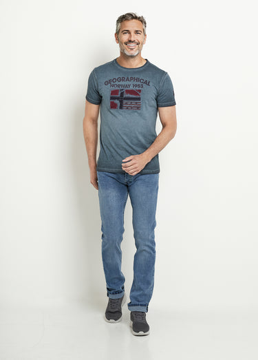 T-shirt col rond drapeau brodé Marine