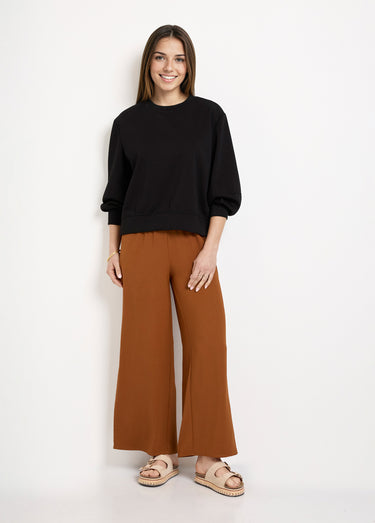 Sweat court col rond en maille douce Noir