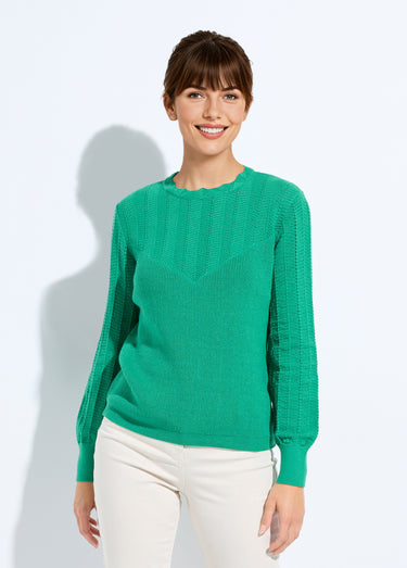 Pull doux col rond manches longues blousantes Vert